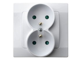 KARO Gniazdo podwójne z uziemieniem z przesłonami IP-20 zaciski gwintowe biały GP-2SZP/00 OSPEL