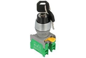 Przełącznik; stacyjka; KS22-2-O; ON-OFF-ON; 2 tory; 45°; 3 pozycje; bistabilny; na panel; śrubowe; 3A; 230V AC; 22mm; 50mm; plas