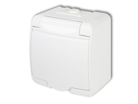 JUNIOR IP54 Gniazdo pojedyncze z uziemieniem (klapka biała: przesłony torów prądowych) biały GHE-1p KARLIK