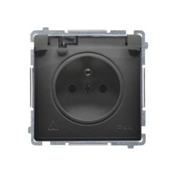 Simon Basic Gniazdo wtyczkowe Schuko IP44 z przesł. (moduł) 16A, 250V,zaciski śrubowe czarny. Klapka transp. BMGSZ1BZ.01/49A