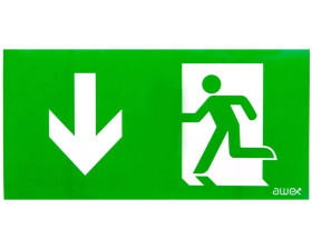 Piktogram PS26 125x250 strzałka dół człowiek w drzwiach logo awex (ISO7010)