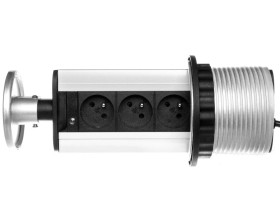 Gniazdo meblowe fi10cm, 3x250V AC wysuwane z blatu z przewodem 1,8m srebrne OR-AE-1351