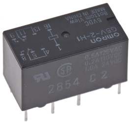 Przekaźnik sygnału, 5V dc, 1 A, DPDT, 2-polowy, montaż PCB, Omron W11