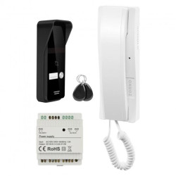 ENIR, zestaw domofonowy jednorodzinny, 2-żyłowy, zasilacz na szynę DIN, z czytnikiem breloków, biały,OR-DOM-BA-935ZD/W