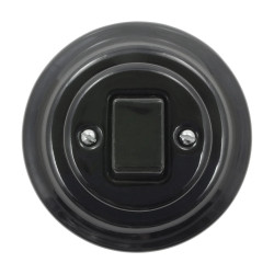 Włącznik światła pojedynczy dwubiegunowy ceramiczny, okrągły z ramką, podtynkowy czarny Ceramic Loft