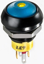 Vandal-proof pushbutton switch, 1 pole, black, illuminated  (yellow), 4 A/12 V, mounting Ø 13.6 mm, IP67, IPR1SAD2L0Y