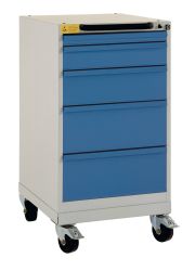 Manuflex LS1044.5007 Szafka szufladowa PROTEC, przenośna wysokość użytkowa 700 mm, 5 szuflad obudowa: Niebieska instrukc