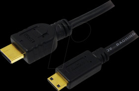 CH0022 HDMI cable, Mini-C/M to A/M, 4K/30 Hz, black, 1.5 m