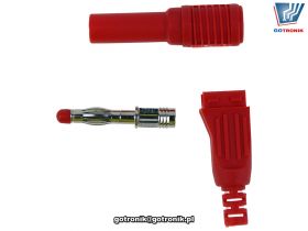 Wtyk banan 4mm kątowy bezpieczny czerwony Amass 25.504.1