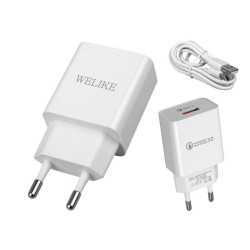 Ładowarka sieciowa USB WK-019C Biała, QC 3.0 5V/3A + Kabel USB/USB-C