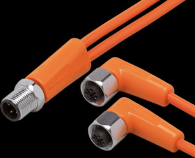 Sensor actuator cable, M12 cable plug, straight, A to 2 x M12 cable socket, angled, A, 5 pole, 1 m, PVC, orange, 4 A, EVT334
