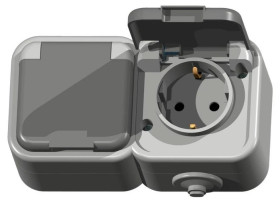 DELFINA Gniazdo hermetyczne podwójne z/u Schuko IP44 klapka szara GNH-2DS/30/w