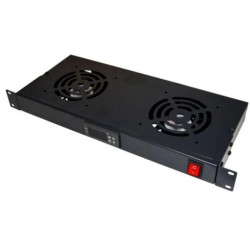 Panel wentylacyjny x2 z termostatem 19cali 1U RAL9004