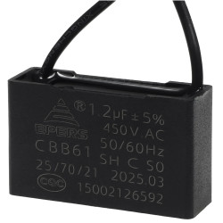 Kondensator rozruchowy do silnika 1.2uF 450VAC, przewody 20cm, 36x11x22mm