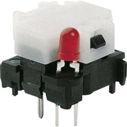Short-stroke pushbutton, 1 Form A (N/O), 100 mA/28 V, illuminated, red, actuator (white, L 4.3 mm), 0.7 N, THT, 6425.3111