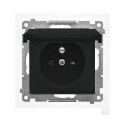 Simon 55 Gniazdo wtyczkowe do wersji IP44 z uszczelką (moduł), szybkozłącza. Klapka w kolorze pokrywy Czarny mat TGZ1BCZ.01/149
