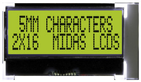 Wyświetlacz monochromatyczny LCD, , Alfanumeryczny, podświetlanie LED, Midas