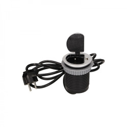 Gniazdo meblowe Ø6cm wpuszczane w blat z pokrywką. ładowarką USB i przewodem 1.8m. 1x2P+Z. 1xUSB. wersja schuko OR-AE-1373(GS)