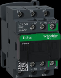 LC1D09BNE Power contactor, TeSys D, 3-pin, 1 NO contact / 1 NC contact, 4