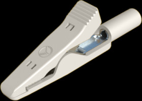 Alligator clip, white, max. 4 mm, L 41.5 mm, CAT O, socket 2 mm, 973584107