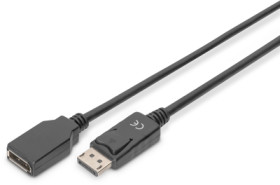 Extension cable, 2 m, black, DisplayPort 1.2 plug, straight to DisplayPort 1.2 socket, straight, AK-340200-020-S
