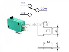Przełącznik krańcowy bez dźwigni 16A; 28,8 x15,8mm