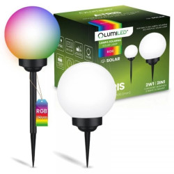 Lampa Solarna Ogrodowa LED ATRIS Wbijana Naziemna Biała Kula 20cm RGB LUMILED