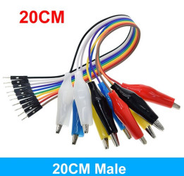 KABLE DO PŁYTEK STYKOWYCH Z KROKODYLKAMI I PINEM - 20CM - KOMPLET 10 SZTUK (PLKAB-20M-KROK)