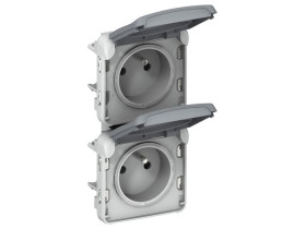 PLEXO IP55 Gniazdo podwójne z uziemieniem pionowe szare 069563 LEGRAND