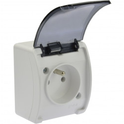 Gniazdo zasilające pojedyncze natynkowe hermetyczne IP44 białe z klapką transparentną [2P+Z] 16A Koala ViPlast