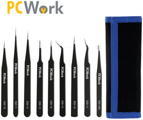 601057 Tweezers set, ESD-safe, 9 pieces, stainless steel
