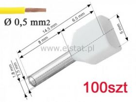 Końcówka rurkowa izolowana 2x0,5 L= 8mm ( 100)