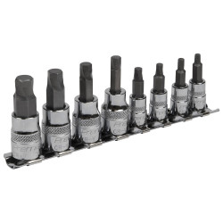 Sealey AK65602 Hex Socket Bit Set Lock-On&#x2122; 8pc 1/4&quot; &amp; 3/8&quot;Sq Drive Imperial