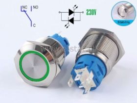 Przełącznik stabilny 19mm LED zielony 230V