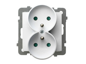 AS ANTYBAKTERYJNY Gniazdo podwójne z uziemieniem z przesłonami moduł bez ramki produkt zawiera szkło fosforanowo-srebrowe GP-2GA