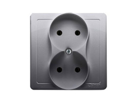 SIMON BASIC Gniazdo bez uziemienia podwójne monoblok z ramką zaciski śrubowe stal inox BMG2/21 KONTAKT SIMON