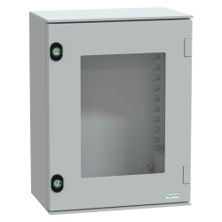 Szafka ścienna rozdzielcza 430 mm 330 mm 200mm PET Schneider Electric, z drzwiami przezroczystymi RAL 7035