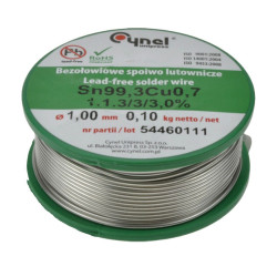 CYNA BEZOŁOWIOWA Sn99.3Cu0.7 1mm 100g CYNEL