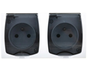 MADERA Gniazdo hermetyczne podwójne z/u IP44 z przesłonami klapka przezroczysta białe GNH-2NZP/00/d