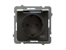 AS Gniazdo hermetyczne z uziemieniem schuko IP-44 z przesłonami torów prądowych wieczko przezroczyste satyna light GPH-1GSP/m/45