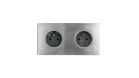 Gniazdko Elektryczne Szare Podwójne Ramka Stal Szczotkowana Gn-Ss02s