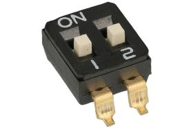Przełącznik; DIP switch; 2 tory; DIPS2CS; czarny; powierzchniowy (SMD); h=3,4 + suwak 0,4mm; 25mA; 24V DC; biały; SAB switches;