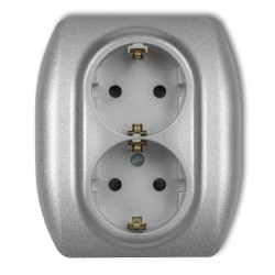 TREND Gniazdo podwójne z/u SCHUKO srebrny metalik 7GP-2sp