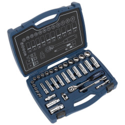 Sealey AK8991 Socket Set 34pc 3/8&quot;Sq Drive 6pt WallDrive&#xAE; Metric