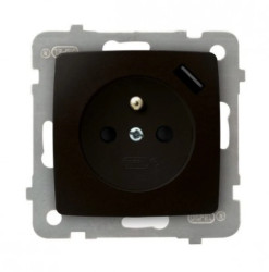 Karo Gniazdo pojedyncze z uziemieniem z przesłonami torów prądowych z ładowarką USB czekoladowy metalik GP-1SZPUSB/m/40