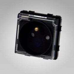 TouchMe Gniazdo bryzgoszczelne z/u IP44 klapka przezroczysta czarne TM6252B