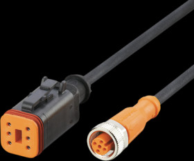 Sensor actuator cable, DEUTSCH cable socket, straight to M12 cable socket, straight, A, 6 pole, 1 m, PUR, black, 4 A, E12681