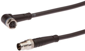 VK50E054, kabel połączeniowy, 5 m, żeński M8 (gniazdo) 4-pinowy kątowy, męski M8 (złącze) 3-pinowy prosty