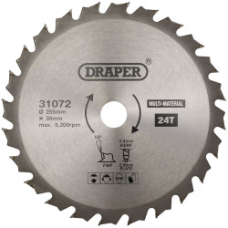 Draper 31072 TCT Multi-Purpose Circular Saw Blade, 255 x 30mm, 24T