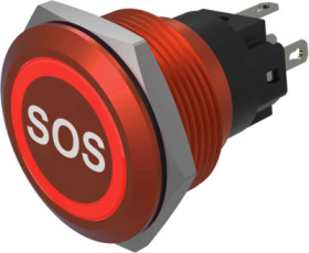 Vandal-proof pushbutton, red, illuminated  (red), mounting Ø 22 mm, IP65/IP67, 82-6751.1114.B015